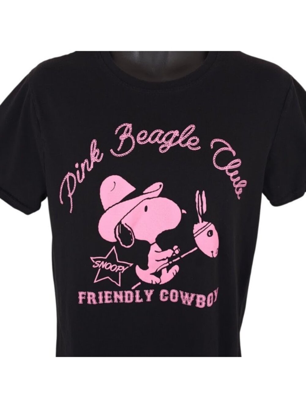Snoopy T Shirt Mens Size Medium Black Pink Beagle Club Friendly Cowboy Peanuts